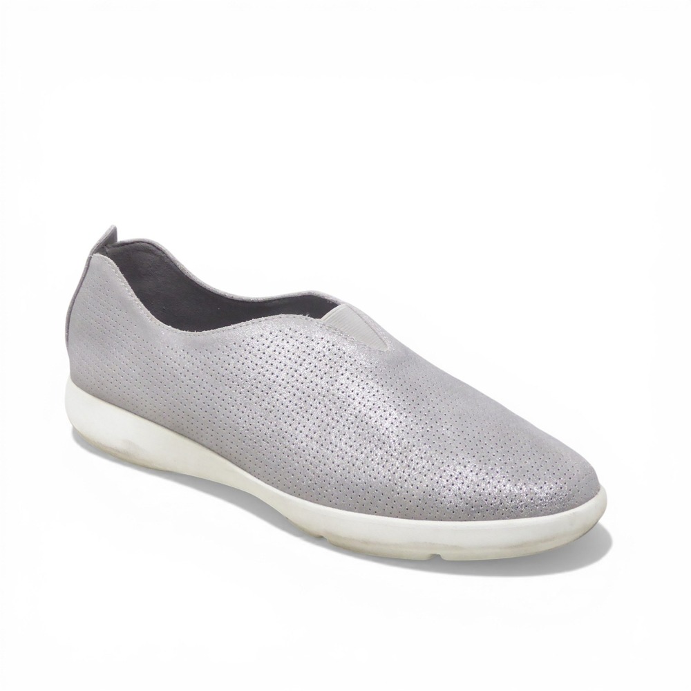 ABEO Womens Virge Slip On Shoes Silver Perforated Leather Sneakers 10
